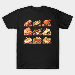 Cute Sushi Anime Food Pixel Art T-Shirt